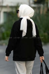 Modalamelif Kapüşonlu Nebraska Baskılı Sweat Siyah