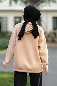 Modalamelif Kapüşonlu Nebraska Baskılı Sweat Sütlükahve