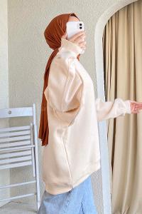 Modalamelif Yarım Balıkçı Yaka Salaş Sweat Krem