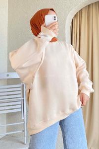 Modalamelif Yarım Balıkçı Yaka Salaş Sweat Krem