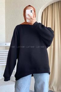 Modalamelif Yarım Balıkçı Yaka  Salaş Sweat Siyah