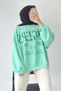 Modalamelif Bisiklet Yaka Brooklyn Yazı Baskılı Sweat Mint