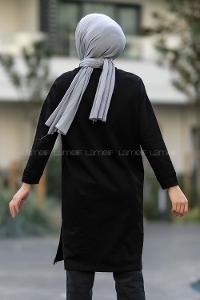 Modalamelif Bisiklet Yaka California Yazı Baskılı Yırtmaçlı Tunik Siyah