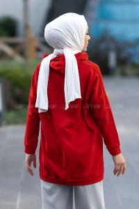 Modalamelif Kapüşon Detaylı Kanguru Cepli Arma Nakışlı Sweat Kırmızı