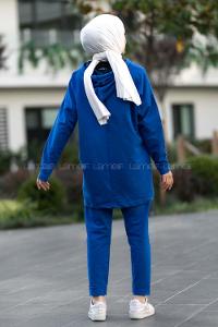 Modalamelif Kapüşon Yaka Torba Kapak Cepli İkili Takım İndigo