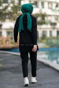 Modalamelif Kapüşon Yaka Torba Kapak Cepli İkili Takım Siyah