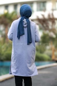 Modalamelif Kapüşonlu Yale Yazı Baskılı Yırtmaçlı Tunik Gri