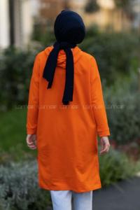 Modalamelif Kapüşonlu Yale Yazı Baskılı Yırtmaçlı Tunik Oranj