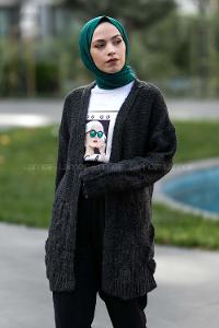 Modalamelif  Kol Ve Sırt Detaylı Triko Hırka Antrasit