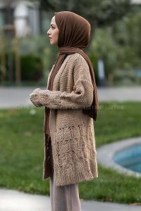 Modalamelif  Kol Ve Sırt Detaylı Triko Hırka Bej