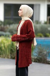 Modalamelif  Kol Ve Sırt Detaylı Triko Hırka Kiremit