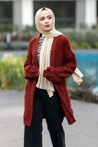 Modalamelif  Kol Ve Sırt Detaylı Triko Hırka Kiremit