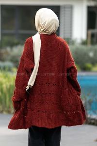 Modalamelif  Kol Ve Sırt Detaylı Triko Hırka Kiremit