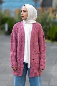 Modalamelif  Kol Ve Sırt Detaylı Triko Hırka Pembe