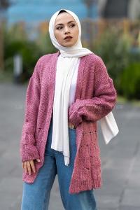 Modalamelif  Kol Ve Sırt Detaylı Triko Hırka Pembe