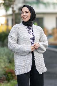 Modalamelif Örgü Detaylı Triko Hırka Ekru