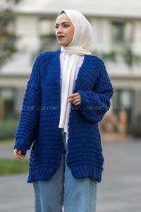 Modalamelif Örgü Detaylı Triko Hırka İndigo