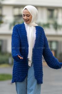 Modalamelif Örgü Detaylı Triko Hırka İndigo