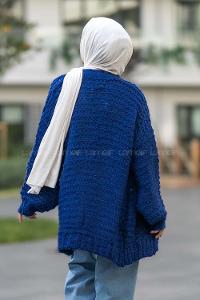 Modalamelif Örgü Detaylı Triko Hırka İndigo