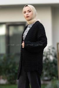 Modalamelif Örgü Detaylı Triko Hırka Siyah