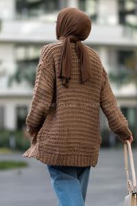 Modalamelif Örgü Detaylı Triko Hırka Sütlükahve