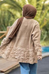 Modalamelif Saçaklı Kol Detaylı Triko Hırka Bej