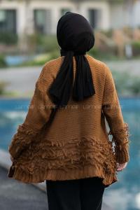 Modalamelif Saçaklı Kol Detaylı Triko Hırka Camel