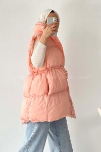 Modalamelif Yarım Balıkçı Yaka Çift Cepli Şişme Yelek Pudra