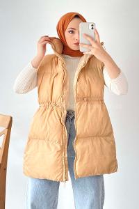 Modalamelif Yarım Balıkçı Yaka Çift Cepli Şişme Yelek Sütlükahve