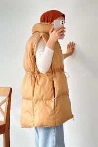 Modalamelif Yarım Balıkçı Yaka Çift Cepli Şişme Yelek Sütlükahve