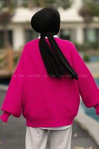 Modalamelif Balon Kol Düz Basic Kazak Fuşya