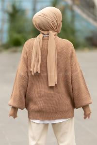 Modalamelif Balon Kol Düz Basic Kazak Karamel