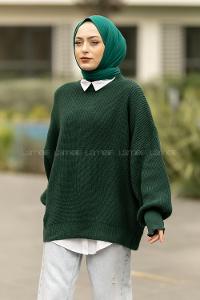 Modalamelif Balon Kol Düz Basic Kazak Zümrüt