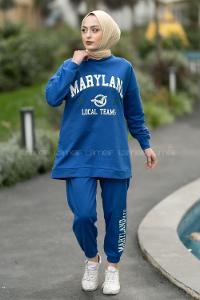Modalamelif Bisiklet Yaka Maryland Yazı Baskılı Detaylı Takım İndigo