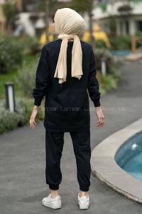 if Bisiklet Yaka Maryland Yazı Baskılı Detaylı Takım Siyah