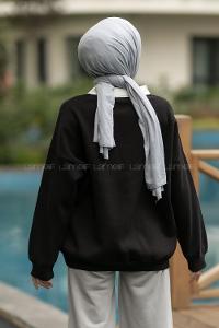 Modalamelif Boston Yazı Baskılı Polo Yaka Sweat Siyah