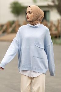 Modalamelif Cep Detaylı Basic Kazak Bebe Mavisi