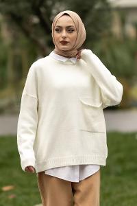 Modalamelif Cep Detaylı Basic Kazak Ekru