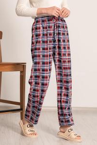Modalamelif Çizgi Desenli Beli Lastikli Pijama Lacivert-Kırmızı