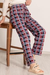 Modalamelif Çizgi Desenli Beli Lastikli Pijama Lacivert-Kırmızı