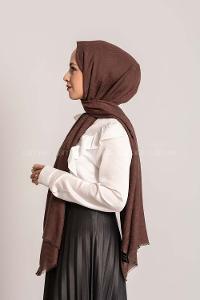 Modalamelif Efekli Zikzak Desen Pamuk  Şal Acı Kahve