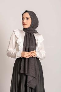 Modalamelif Efekli Zikzak Desen Pamuk  Şal Antrasit