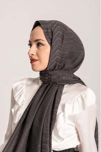 Modalamelif Efekli Zikzak Desen Pamuk  Şal Antrasit