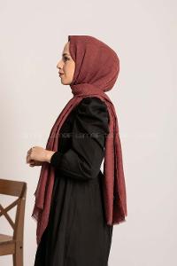 Modalamelif Efekli Zikzak Desen Pamuk  Şal Bordo