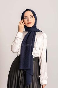 Modalamelif Efekli Zikzak Desen Pamuk  Şal Lacivert