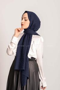 Modalamelif Efekli Zikzak Desen Pamuk  Şal Lacivert