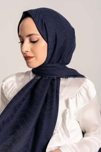 Modalamelif Efekli Zikzak Desen Pamuk  Şal Lacivert