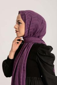 Modalamelif Efekli Zikzak Desen Pamuk  Şal Mor