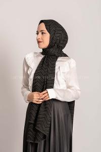 Modalamelif Efekli Zikzak Desen Pamuk  Şal Siyah