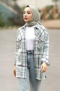 Modalamelif Ekose Desenli Çift Cepli Oduncu Gömlek Çağla Yeşili